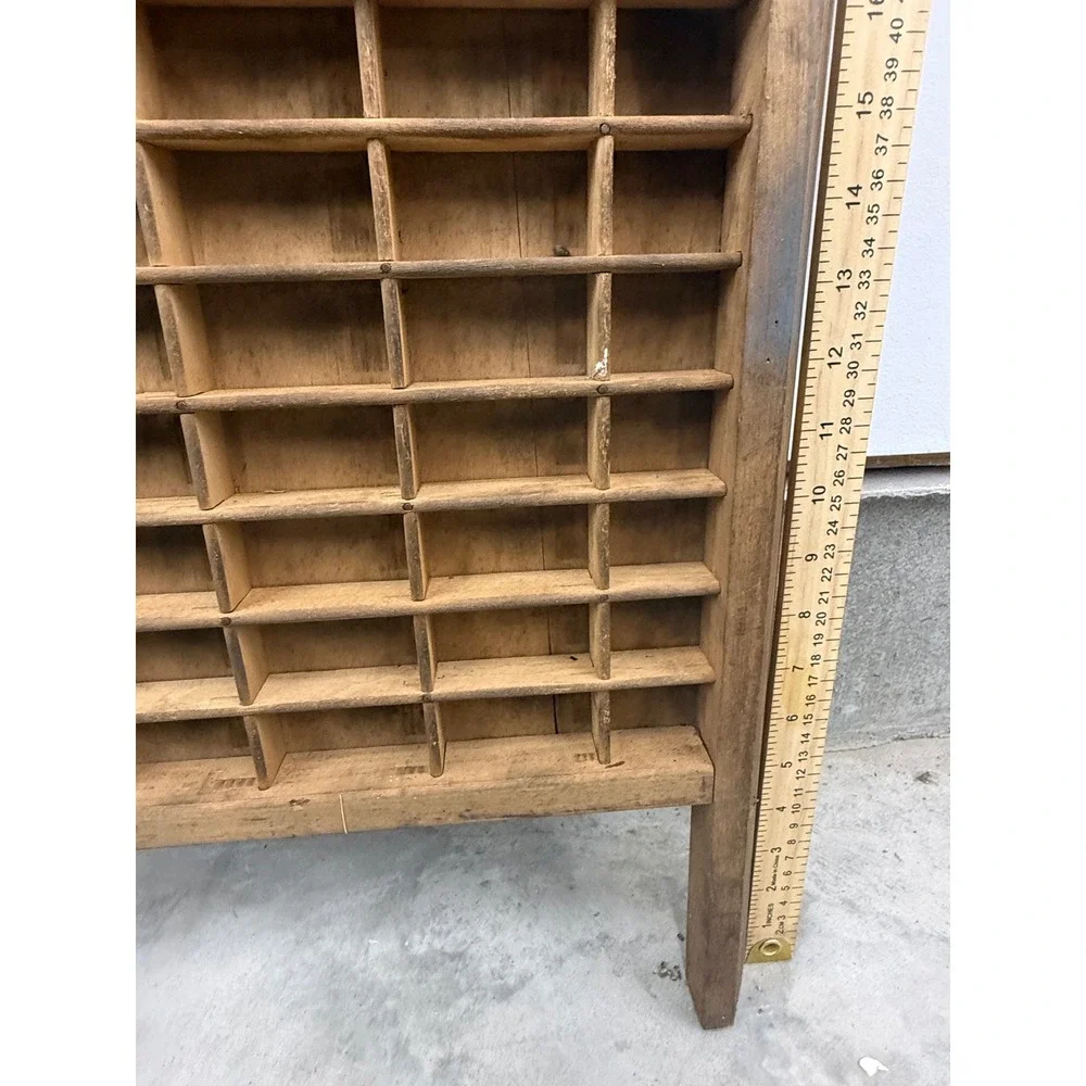 Vintage Wooden Printers Type Case Tray Standing Display Shelf Shadow Box 28x18x4